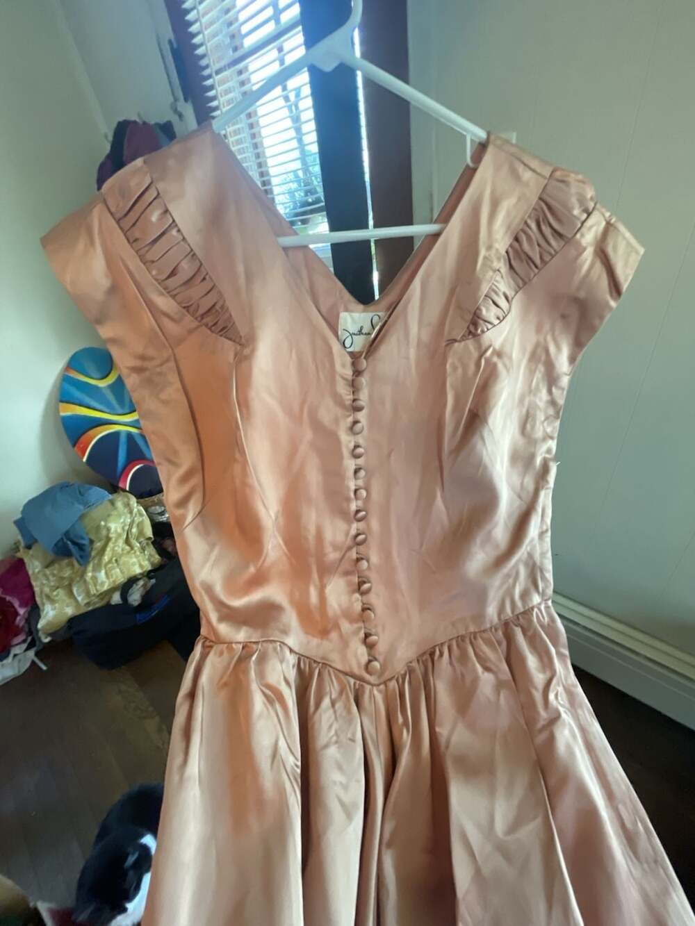 Vintage 1940s Jonathan Logan Dusty Rose Satin Fit and Flare Midi Dress—PERFECT C